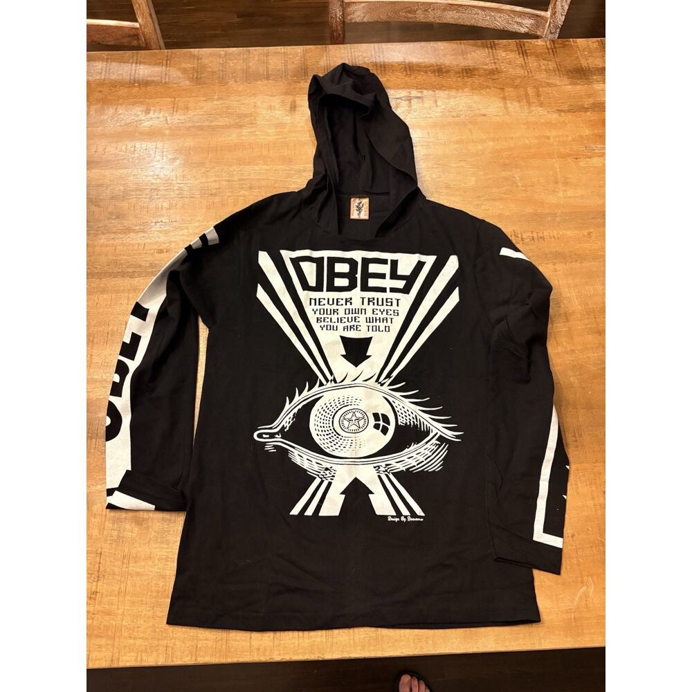 OBEY Never Trust Your Own Eyes Lightweight Hoodie Black White Size Small